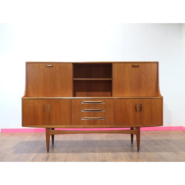 1960s Mid Century Modern Vintage Teak Tall Credenza Sideboard Buffet in the Style of G Plan Danish Style For Sale - Image 11 of 14