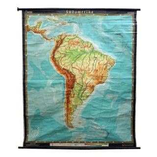 Vintage South America Pull Down Map Wall Chart Poster For Sale