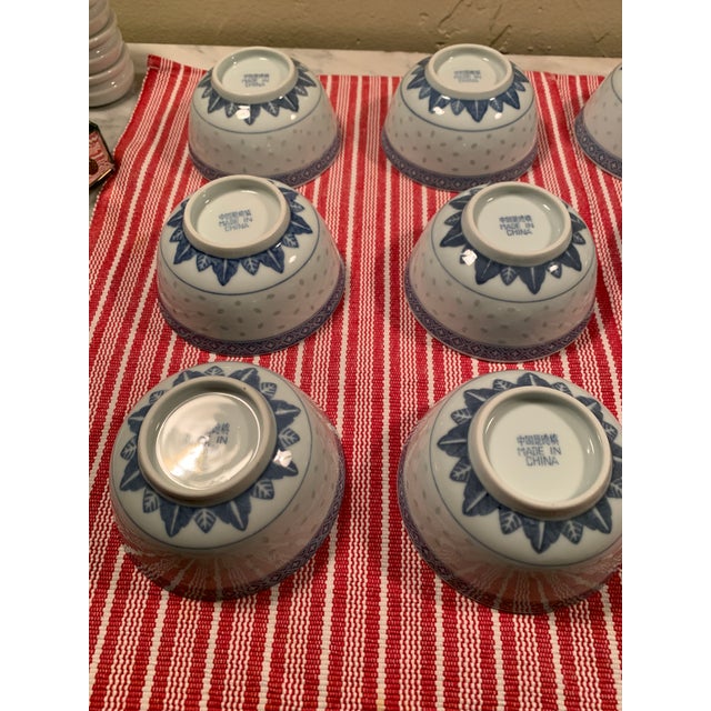 Vintage Chinese Blue & White Porcelain Rice Grain Bowls Set of 12 For Sale - Image 13 of 16