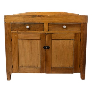 Antique Solid Pine Dry Sink Cabinet With Porcelain Knobs For Sale