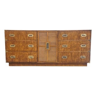 Dixie Furniture Solid Walnut Campaign Style 70" Triple Door Dresser 545-235 For Sale