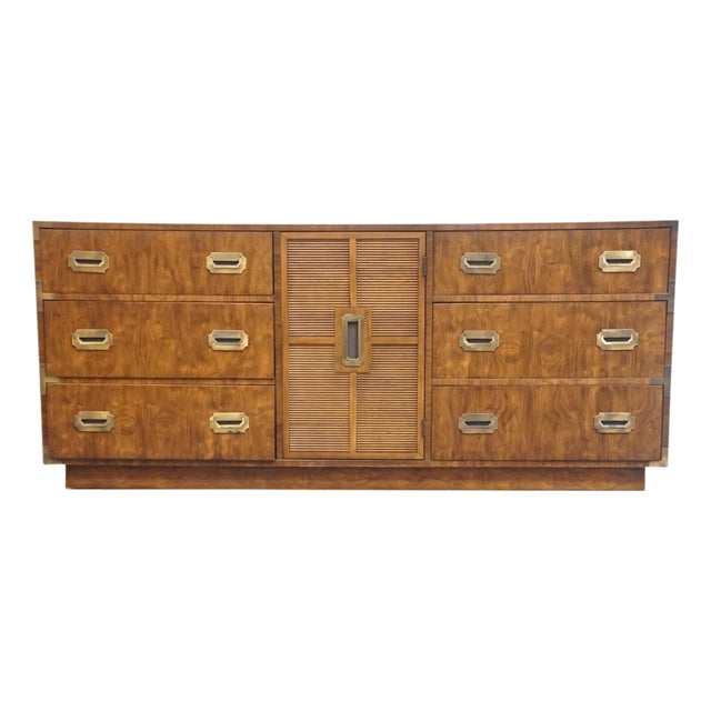 Dixie Furniture Solid Walnut Campaign Style 70" Triple Door Dresser 545-235 For Sale