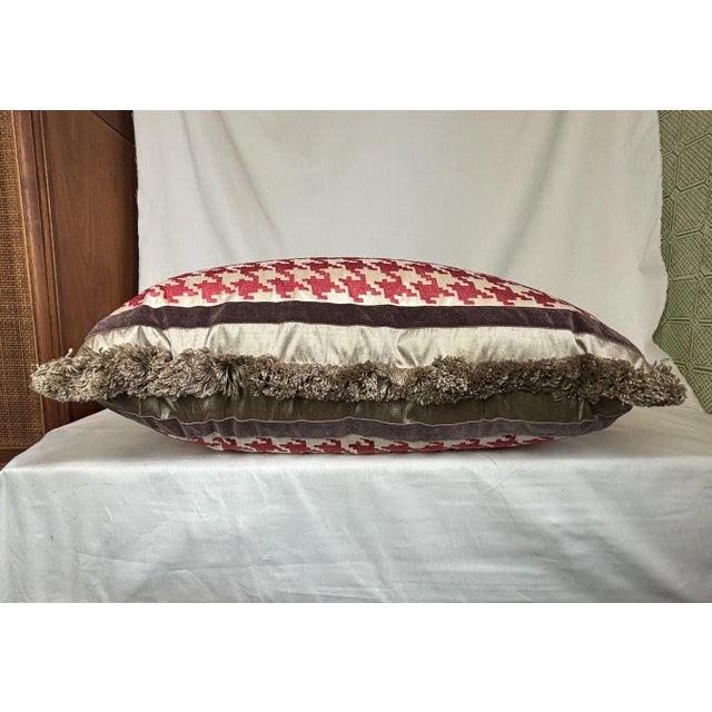Pillow of Osborne & Little Tan + Cream Silk With Red Houndstooth Embroidery For Sale In Chicago - Image 6 of 7