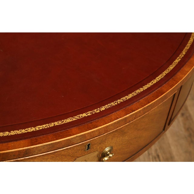 Brown Kittinger Leather Top Round Rent Table With Drawers T295 For Sale - Image 8 of 18