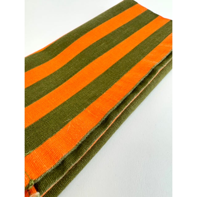 1960s Mid-Century Modern Orange and Olive Green Striped Cotton Napkins - Set of 6 For Sale In Little Rock - Image 6 of 8
