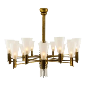 1980s Italian Modern Brass and Glass Chandelier