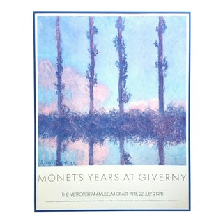 Claude Monet Vintage 1978 Lithograph Print Framed Impressionist Metropolitan Museum of Art Collector's Exhibition Poster " Poplars " 1891 For Sale