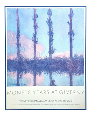 Claude Monet Vintage 1978 Lithograph Print Framed Impressionist Metropolitan Museum of Art Collector's Exhibition Poster " Poplars " 1891