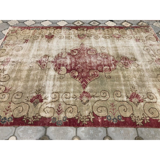 Textile Vintage Anatolian Cream Wool Rug For Sale - Image 7 of 9