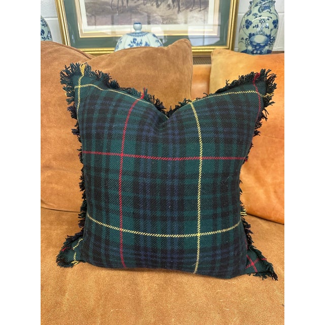 Pair of Vintage Ralph Lauren Wool Tartan Fringed Pillows For Sale - Image 17 of 18