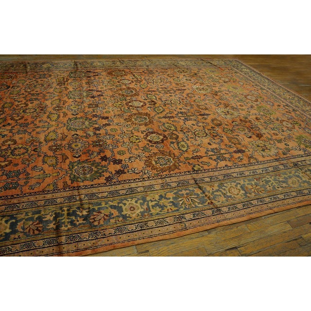 1930s Orange Salmon Geometric Antique Persian Sultanabad Rug 10'10" X 20'2" Handknotted Wool Carpet For Sale - Image 10 of 12