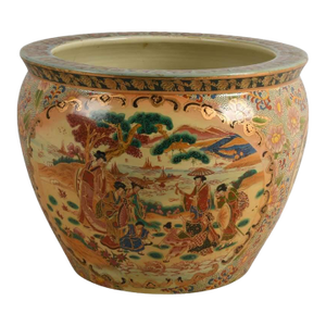 Large Hand-Painted Chinoiserie Satsuma Fishbowl Planter