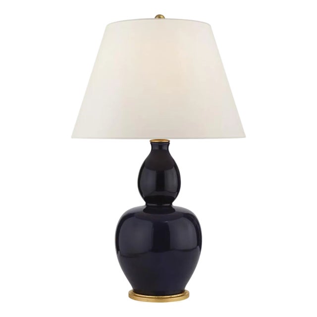Chapman & Myers by Visual Comfort Signature Yue Double Gourd Table Lamp in Denim with Linen Shade For Sale