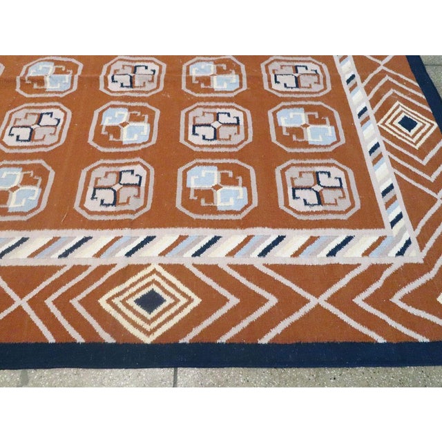 Camel Galerie Shabab Collection Mid-20th Century Handmade Indian Dhurrie Large Room Size Carpet in Terracotta For Sale - Image 8 of 10