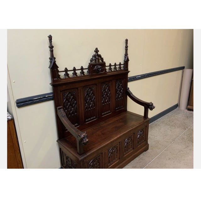 Brown Antique Neo-Gothic Chest Bench, 1880 For Sale - Image 8 of 12