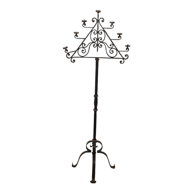 Wrought Iron Floor Lamp with 7 Lights, French, Circa 1940 For Sale