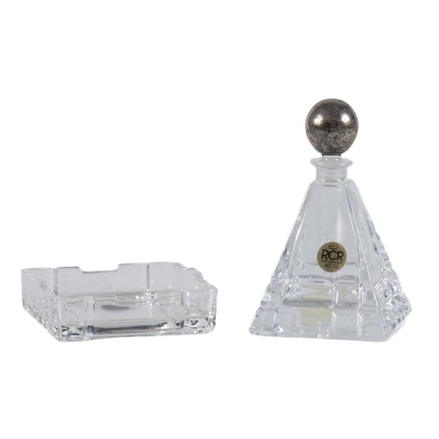 20th Century Crystal Bottle and Ashtray from RCR, Set of 2 For Sale