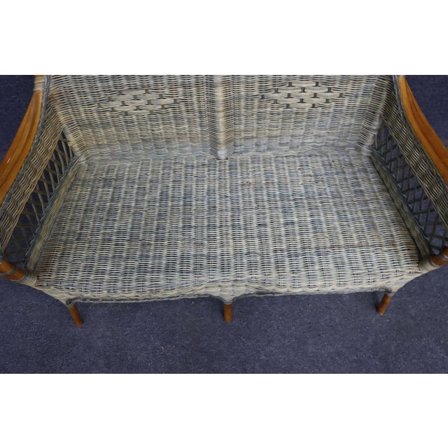 Wicker Loveseat With Decorative Lattice Back For Sale - Image 12 of 13