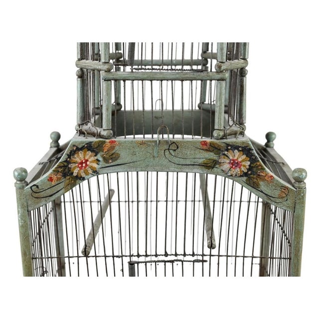 Late 19th Century Antique Hand Painted Celadon Green Victorian Dome Birdcage For Sale - Image 5 of 10
