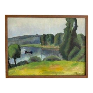 French Midcentury Impressionist Landscape Oil Painting For Sale
