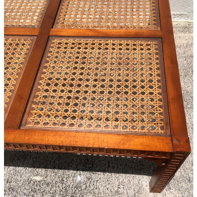 Vintage Mid Century Cane & Glass Wood Fretwork Coffee Table For Sale In West Palm - Image 6 of 12
