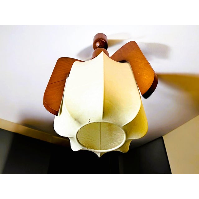 Wooden Ceiling Light Excellent example of mid-century craftsmanship of Portugal. Very unusual hanging lamp made of wood...