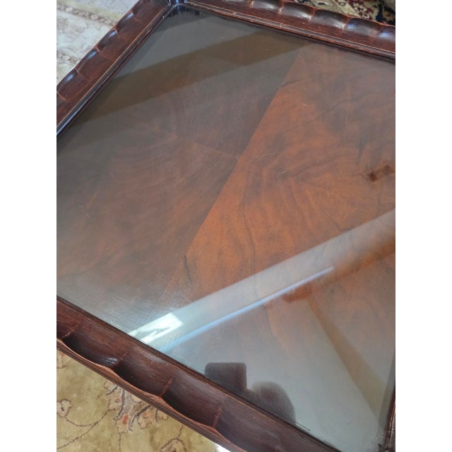 Mid 20th Century Chippendale Carved Mahogany Glass Top Coffee Table For Sale - Image 9 of 16