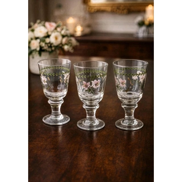 English 1970s Portmeirion Botanic Garden All Purpose 15 Oz Wine Water Goblet Glass Set of 5 For Sale - Image 3 of 5