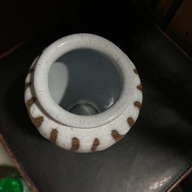 Mid Century Modern Japanese Drip Glaze Brown and White Vase For Sale - Image 4 of 6