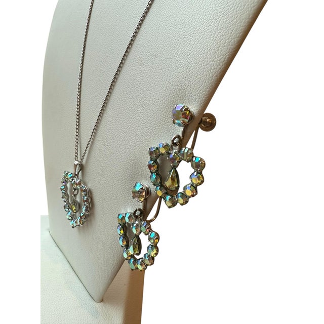 B David Aurora Borealis Rhinestone Earrings Necklace Heart Set Marked Sterling - 3 Pieces For Sale - Image 10 of 11
