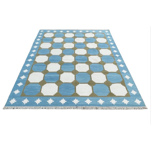 Not Yet Made - Made To Order Handmade Cotton Area Rug Vegetable Dyed Sky Blue and Olive Green Vista Rug-12'x15' For Sale - Image 9 of 11