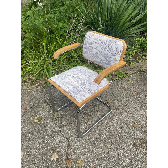 Marcel Breuer Set of 6 Vintage Cesca Style S64 Chrome & Upholstered Cantilever Dining Chairs For Sale - Image 4 of 7