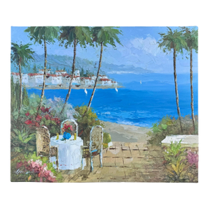 Vintage Mediterranean Seaside Signed Oil Painting of Italian Coastal Scene Original