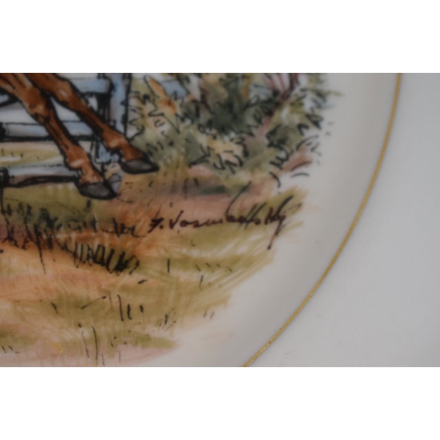 White Set X 4 Frank Vosmansky X Abercrombie & Fitch Hand Painted Fox Hunt Scene Luncheon Plates For Sale - Image 8 of 8