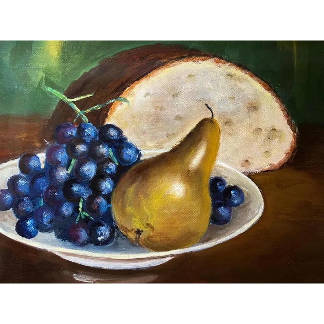 Still Life with Pear and Grapes, 1920s, Oil on Canvas, Framed For Sale - Image 4 of 7