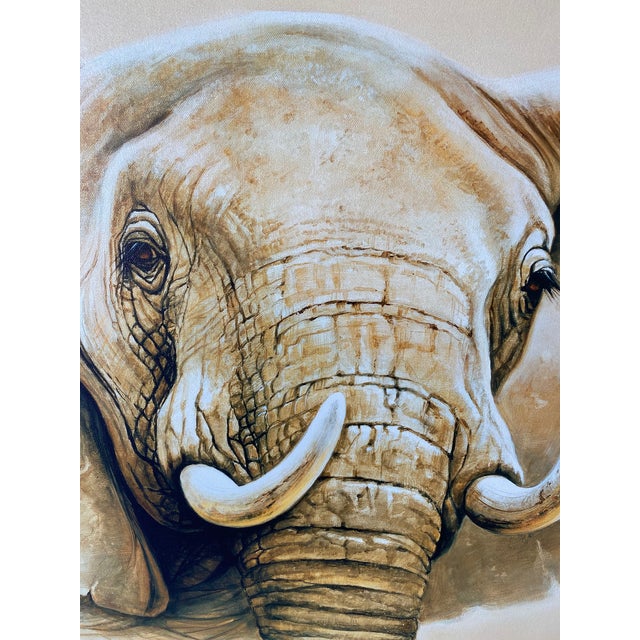 The large beautiful canvas has been carefully displayed and enjoyed! The detail of this amazingly adorable elephant, with...