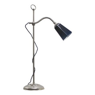 British Art Deco Chrome and Blue Glass Table Lamp For Sale