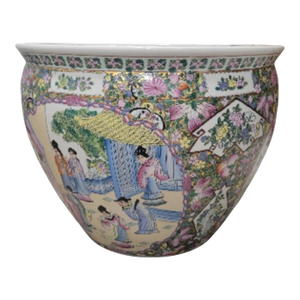 Vintage Oversized Qianlong Famille Rose Style Chinese Chinoiserie Porcelain Fish Bowl Planter