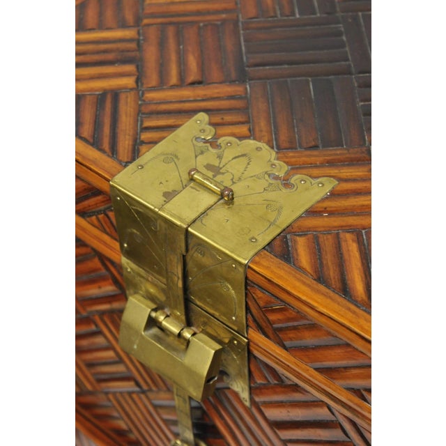 Late 20th Century Furniture Classics LTD Chinese Teak & Bamboo Campaign Chest Side Table on Stand For Sale In Philadelphia - Image 6 of 18