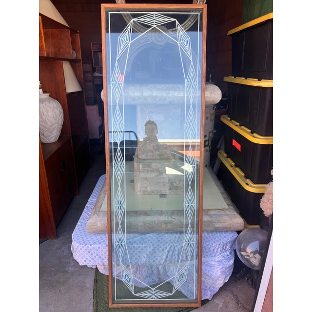 1920s Large Art Deco Lead Stain Glass Heavy Oak Window For Sale - Image 9 of 10