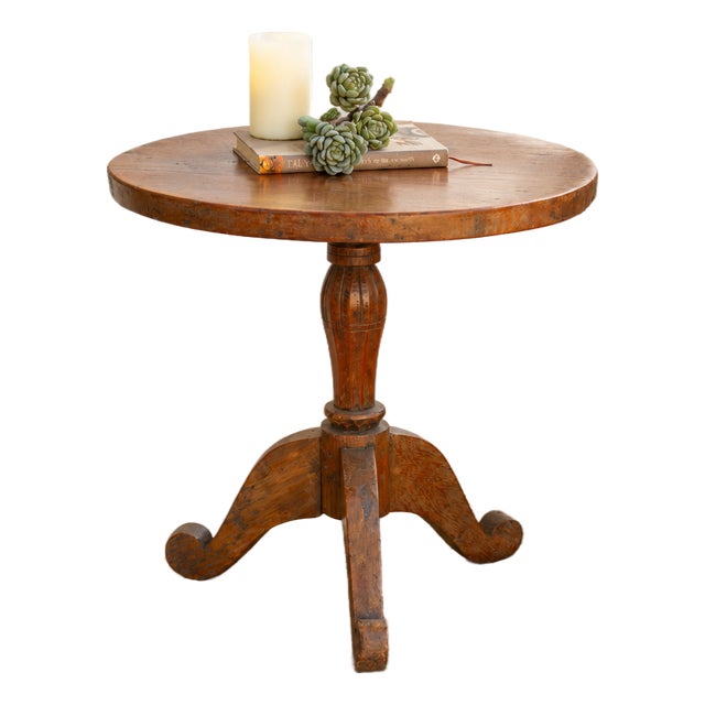 Antique Colonial Teak Round End Table For Sale