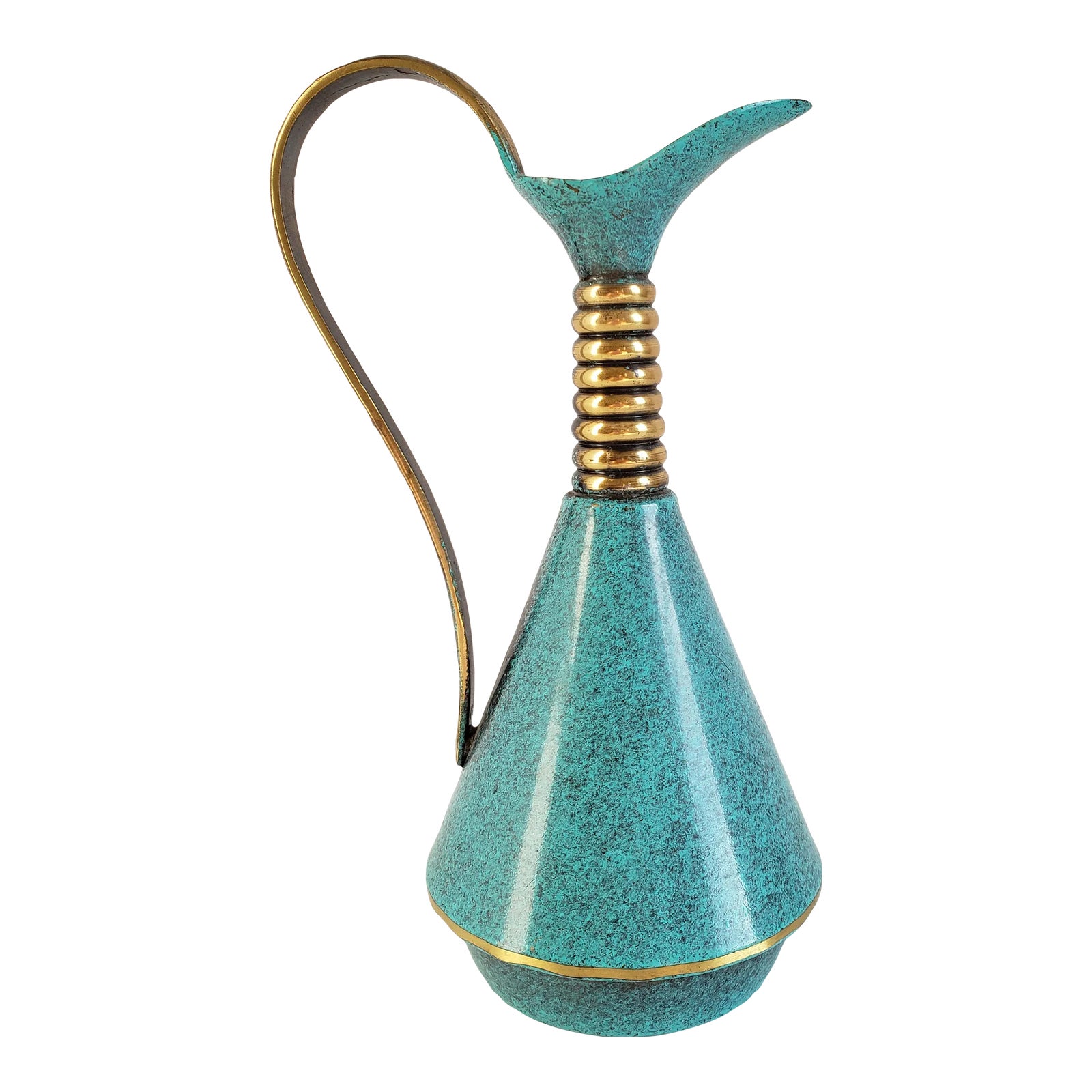 Vintage Made in Israel Turquoise Enamel & Brass Decanter | Chairish
