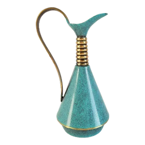 Vintage Made in Israel Turquoise Enamel & Brass Decanter
