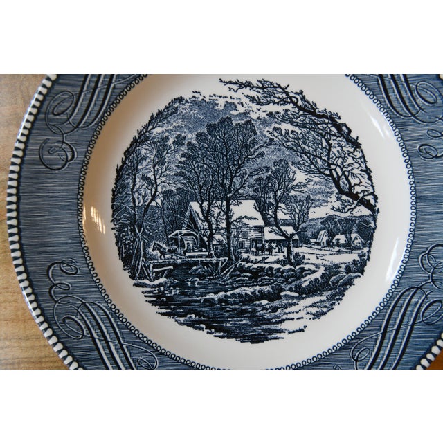 Set of 4 Vintage Currier & Ives "The Old Grist Mill" Dinner Plates by Royal China Co. Usa For Sale - Image 4 of 4