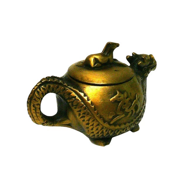 Chinese Chinese Metal Bronze Color Accent Teapot Display For Sale - Image 3 of 6