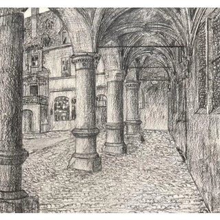 Barthélémy Bodmer, Cour intérieur, 1902, Charcoal on Paper For Sale