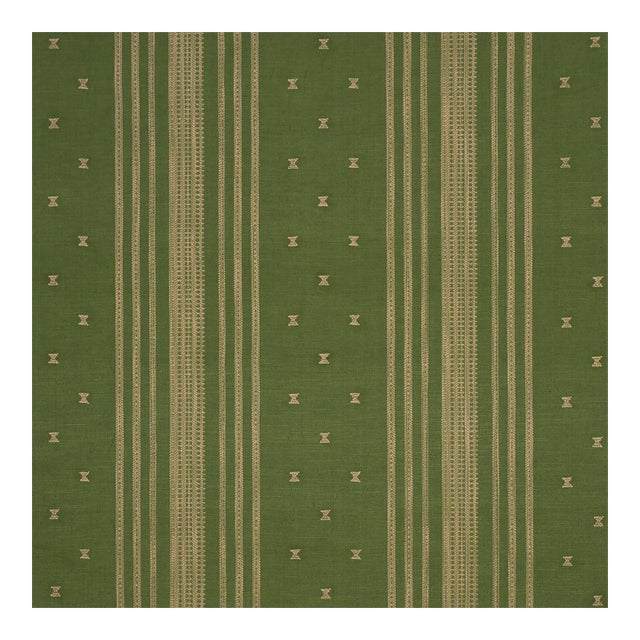 Schumacher Imara Stripe Fabric in Green For Sale