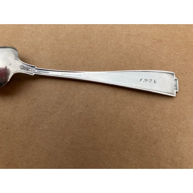 1920s 1924 Dated J. A. Staff & Son Sterling Silver Spoons - A Pair For Sale - Image 5 of 18