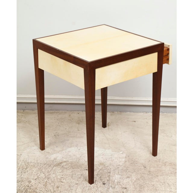 Bespoke Mahogany Parchment Top End Table with Central Drawer