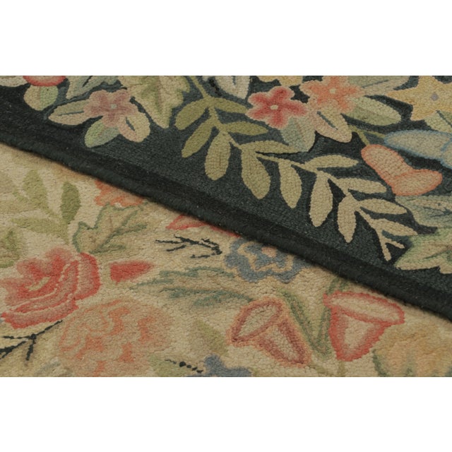 Textile Antique Hooked Rug With Oval Floral Medallion & Botanical Border - Rug & Kilim For Sale - Image 7 of 9